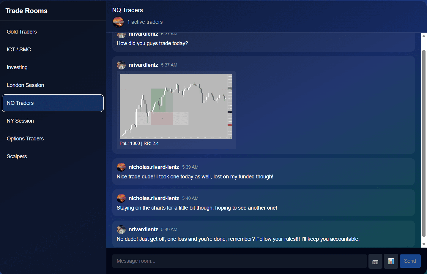 Messaging and trade discussions in TradeTrax
